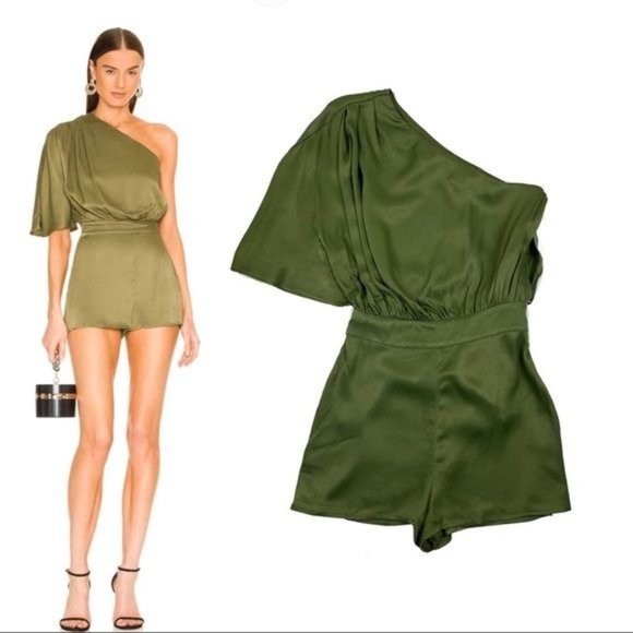 NWT NEW Michael Costello x Revolve Selene One Shoulder Romper Olive Green XXS - Picture 8 of 9